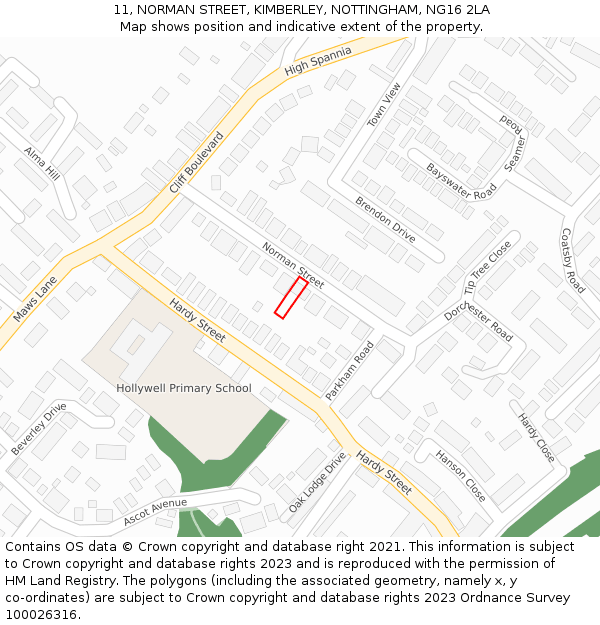 11, NORMAN STREET, KIMBERLEY, NOTTINGHAM, NG16 2LA: Location map and indicative extent of plot