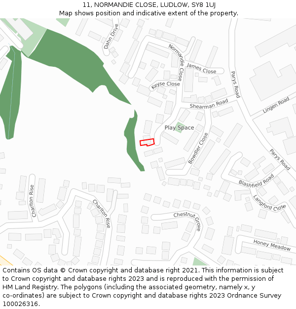 11, NORMANDIE CLOSE, LUDLOW, SY8 1UJ: Location map and indicative extent of plot