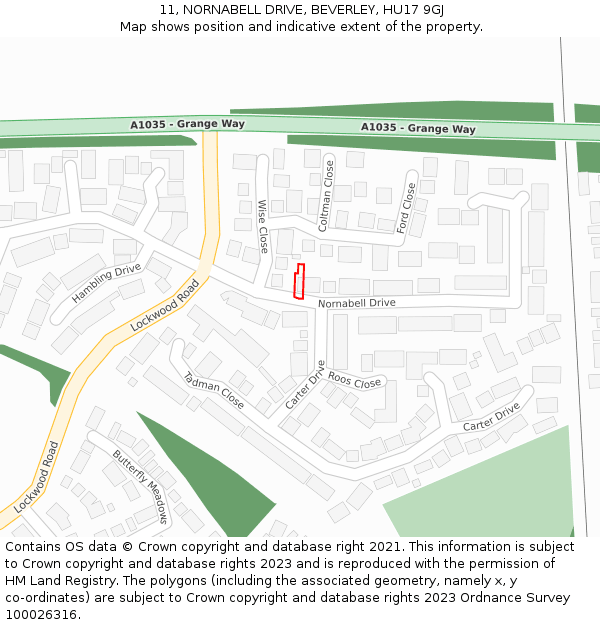 11, NORNABELL DRIVE, BEVERLEY, HU17 9GJ: Location map and indicative extent of plot