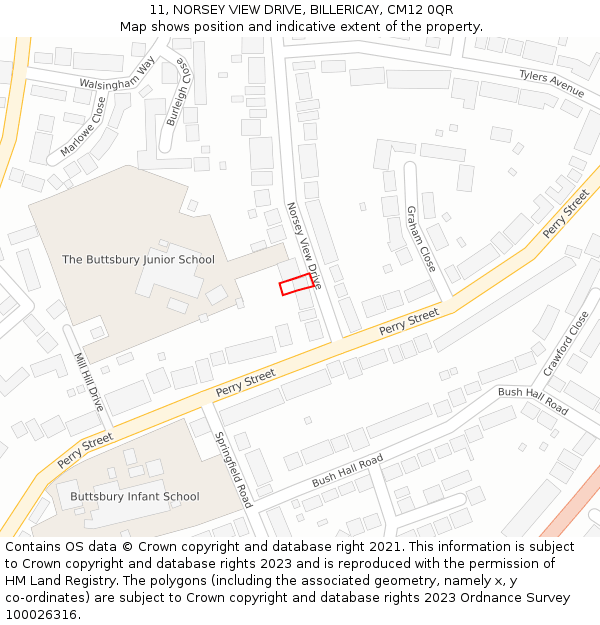 11, NORSEY VIEW DRIVE, BILLERICAY, CM12 0QR: Location map and indicative extent of plot