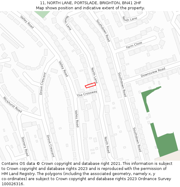 11, NORTH LANE, PORTSLADE, BRIGHTON, BN41 2HF: Location map and indicative extent of plot