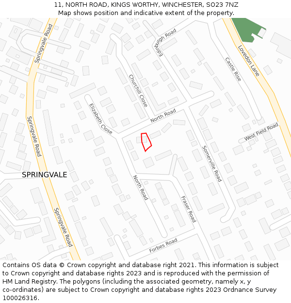 11, NORTH ROAD, KINGS WORTHY, WINCHESTER, SO23 7NZ: Location map and indicative extent of plot