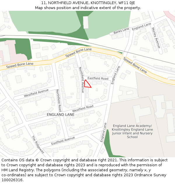 11, NORTHFIELD AVENUE, KNOTTINGLEY, WF11 0JE: Location map and indicative extent of plot