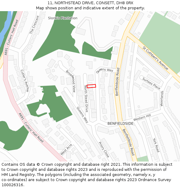 11, NORTHSTEAD DRIVE, CONSETT, DH8 0RX: Location map and indicative extent of plot
