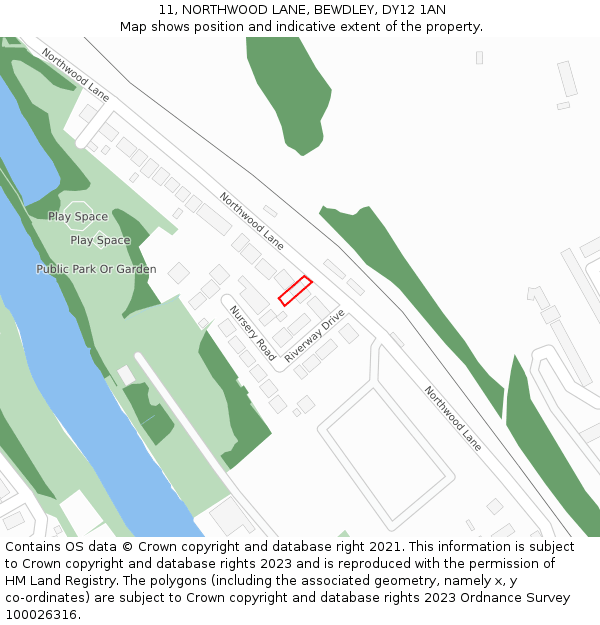 11, NORTHWOOD LANE, BEWDLEY, DY12 1AN: Location map and indicative extent of plot