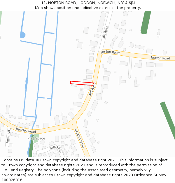 11, NORTON ROAD, LODDON, NORWICH, NR14 6JN: Location map and indicative extent of plot