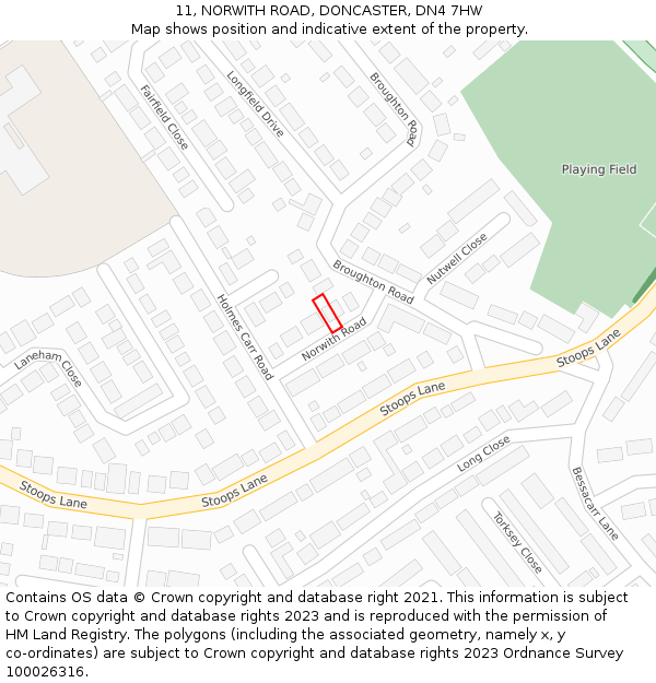 11, NORWITH ROAD, DONCASTER, DN4 7HW: Location map and indicative extent of plot