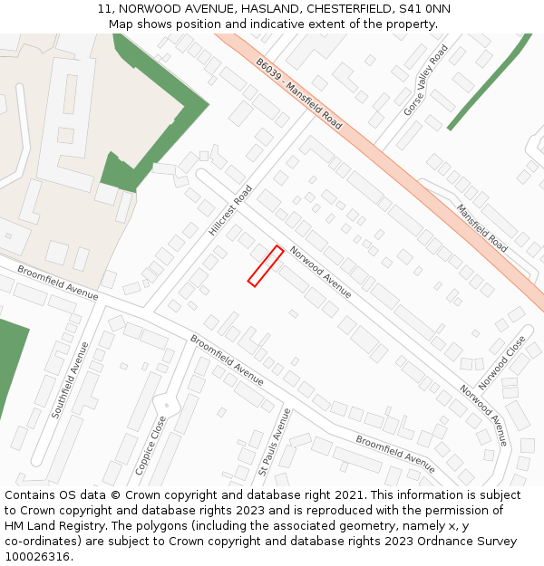 11, NORWOOD AVENUE, HASLAND, CHESTERFIELD, S41 0NN: Location map and indicative extent of plot