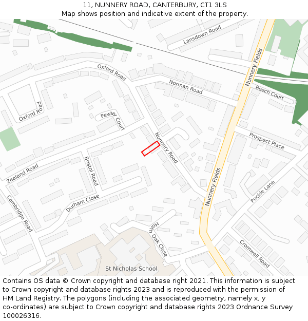 11, NUNNERY ROAD, CANTERBURY, CT1 3LS: Location map and indicative extent of plot