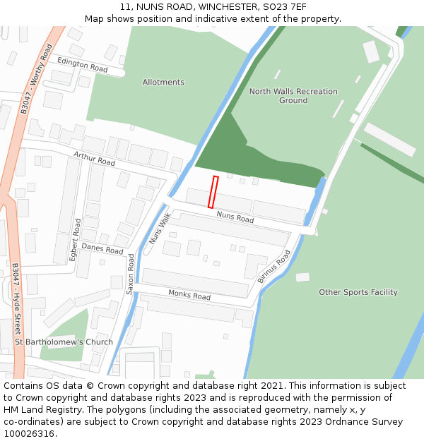 11, NUNS ROAD, WINCHESTER, SO23 7EF: Location map and indicative extent of plot