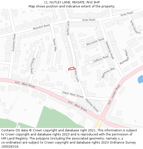 11, NUTLEY LANE, REIGATE, RH2 9HP: Location map and indicative extent of plot