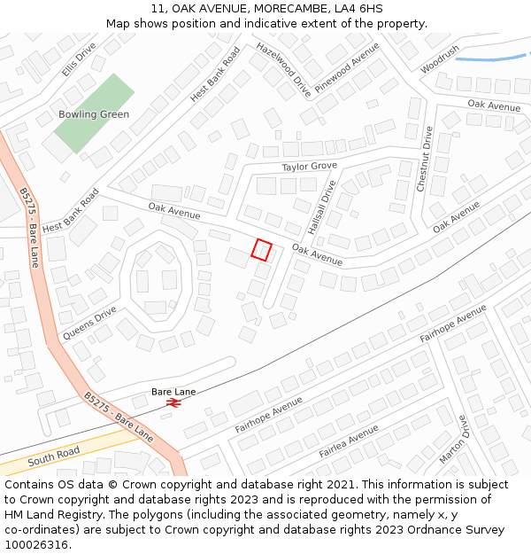 11, OAK AVENUE, MORECAMBE, LA4 6HS: Location map and indicative extent of plot