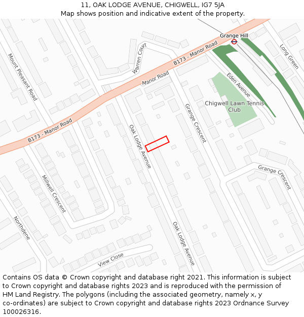 11, OAK LODGE AVENUE, CHIGWELL, IG7 5JA: Location map and indicative extent of plot