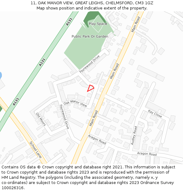 11, OAK MANOR VIEW, GREAT LEIGHS, CHELMSFORD, CM3 1GZ: Location map and indicative extent of plot