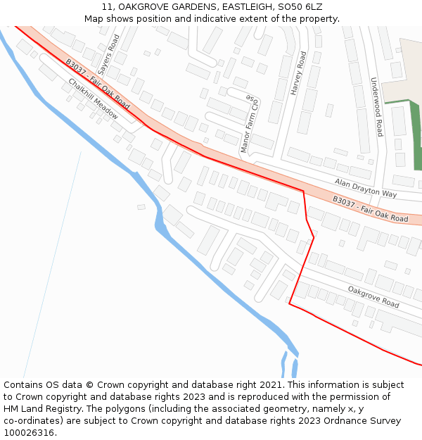 11, OAKGROVE GARDENS, EASTLEIGH, SO50 6LZ: Location map and indicative extent of plot