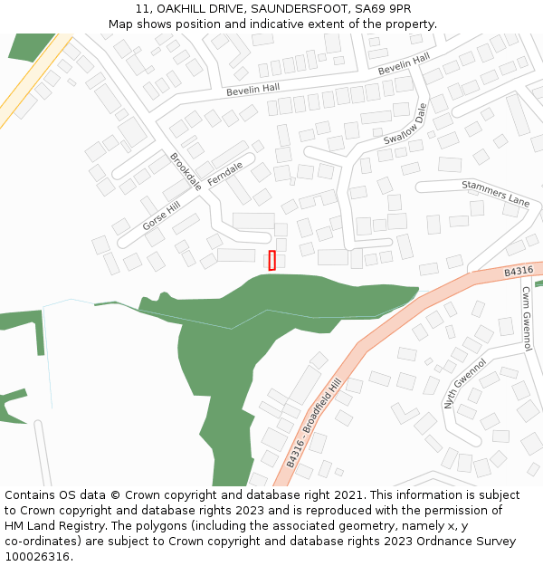 11, OAKHILL DRIVE, SAUNDERSFOOT, SA69 9PR: Location map and indicative extent of plot