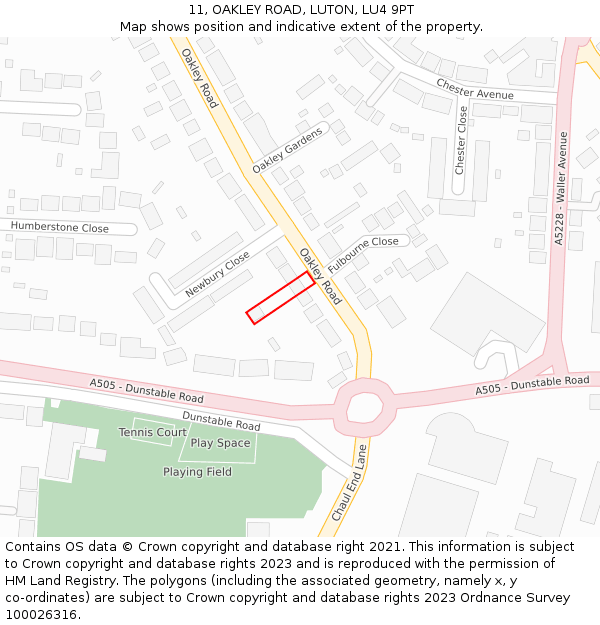 11, OAKLEY ROAD, LUTON, LU4 9PT: Location map and indicative extent of plot