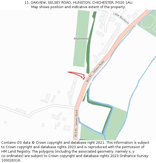 11, OAKVIEW, SELSEY ROAD, HUNSTON, CHICHESTER, PO20 1AU: Location map and indicative extent of plot