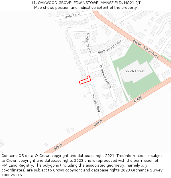 11, OAKWOOD GROVE, EDWINSTOWE, MANSFIELD, NG21 9JT: Location map and indicative extent of plot