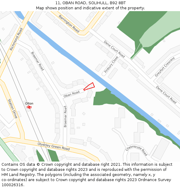 11, OBAN ROAD, SOLIHULL, B92 8BT: Location map and indicative extent of plot