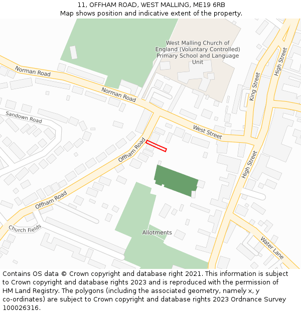 11, OFFHAM ROAD, WEST MALLING, ME19 6RB: Location map and indicative extent of plot