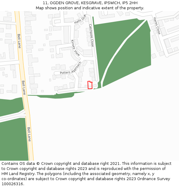 11, OGDEN GROVE, KESGRAVE, IPSWICH, IP5 2HH: Location map and indicative extent of plot