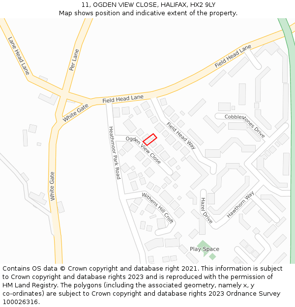 11, OGDEN VIEW CLOSE, HALIFAX, HX2 9LY: Location map and indicative extent of plot