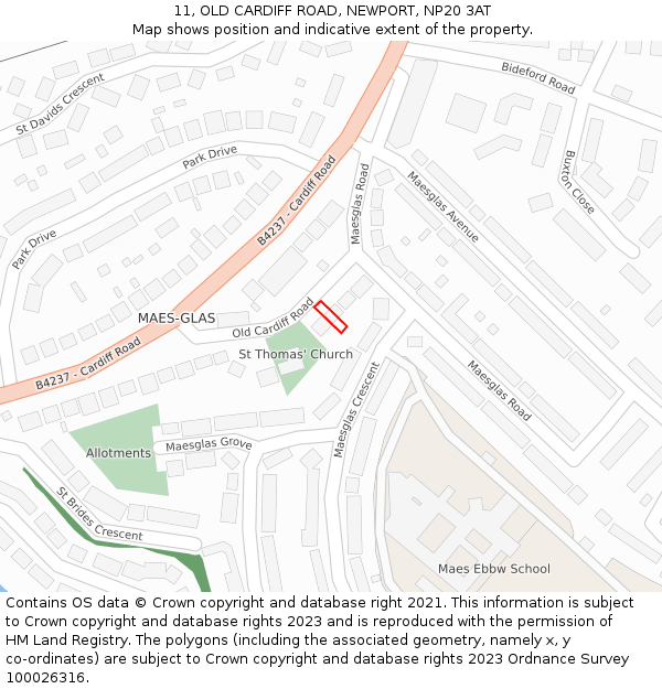 11, OLD CARDIFF ROAD, NEWPORT, NP20 3AT: Location map and indicative extent of plot