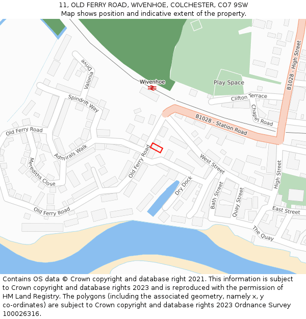 11, OLD FERRY ROAD, WIVENHOE, COLCHESTER, CO7 9SW: Location map and indicative extent of plot