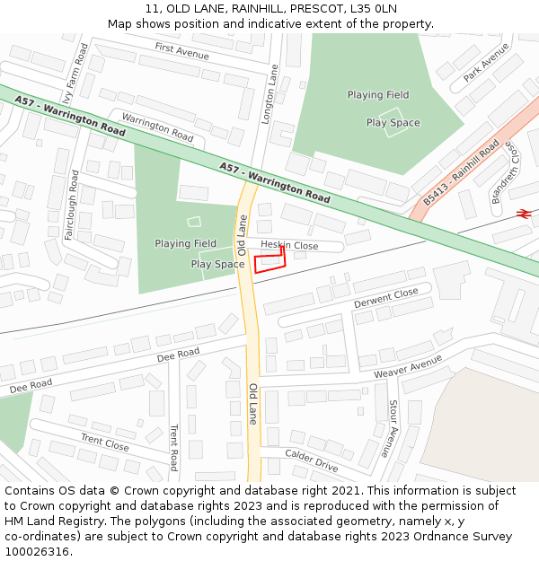 11, OLD LANE, RAINHILL, PRESCOT, L35 0LN: Location map and indicative extent of plot