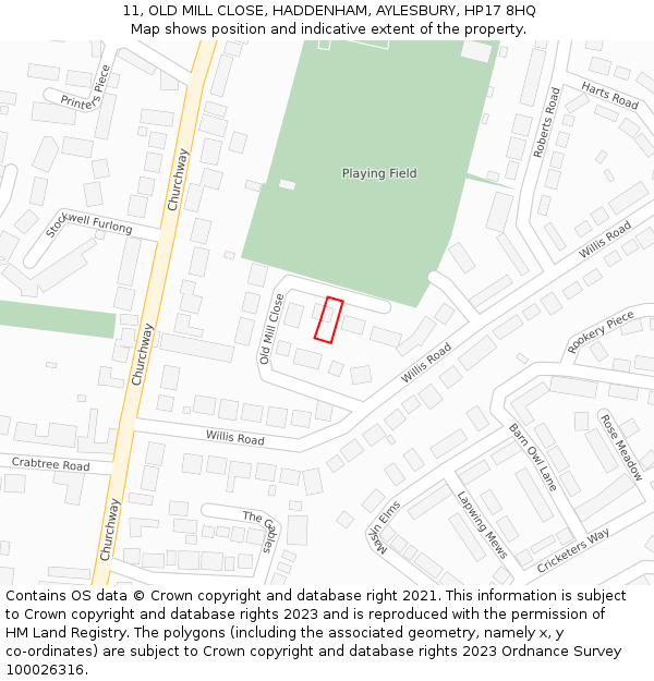 11, OLD MILL CLOSE, HADDENHAM, AYLESBURY, HP17 8HQ: Location map and indicative extent of plot