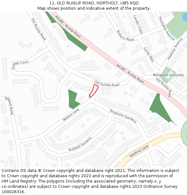 11, OLD RUISLIP ROAD, NORTHOLT, UB5 6QD: Location map and indicative extent of plot