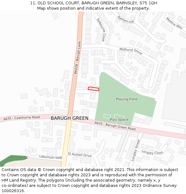 11, OLD SCHOOL COURT, BARUGH GREEN, BARNSLEY, S75 1QH: Location map and indicative extent of plot