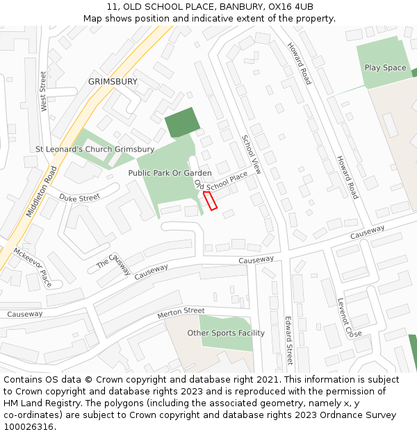 11, OLD SCHOOL PLACE, BANBURY, OX16 4UB: Location map and indicative extent of plot