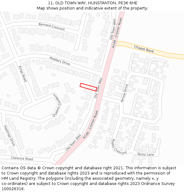 11, OLD TOWN WAY, HUNSTANTON, PE36 6HE: Location map and indicative extent of plot