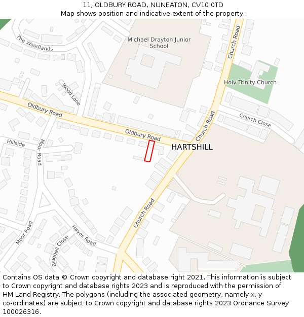 11, OLDBURY ROAD, NUNEATON, CV10 0TD: Location map and indicative extent of plot