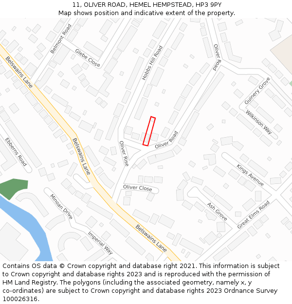 11, OLIVER ROAD, HEMEL HEMPSTEAD, HP3 9PY: Location map and indicative extent of plot