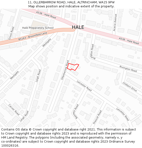 11, OLLERBARROW ROAD, HALE, ALTRINCHAM, WA15 9PW: Location map and indicative extent of plot