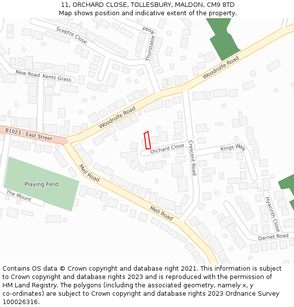 11, ORCHARD CLOSE, TOLLESBURY, MALDON, CM9 8TD: Location map and indicative extent of plot