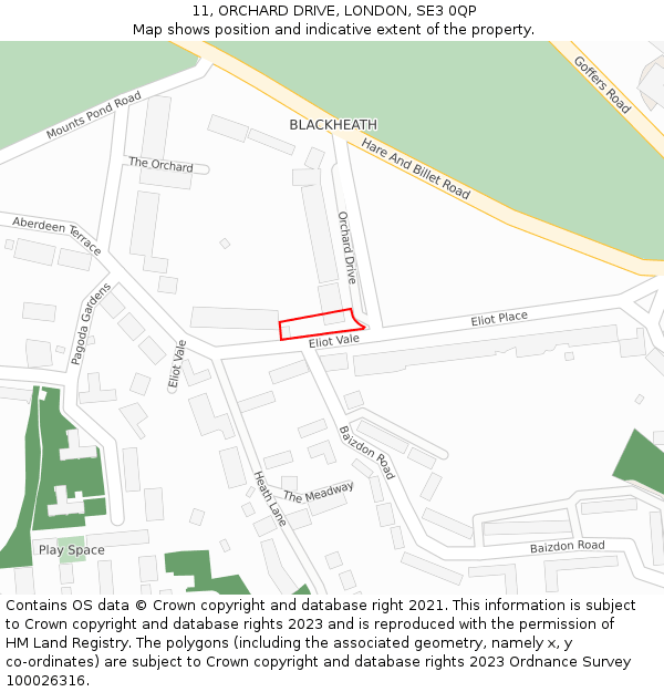 11, ORCHARD DRIVE, LONDON, SE3 0QP: Location map and indicative extent of plot