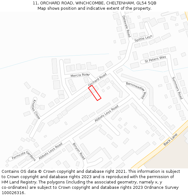 11, ORCHARD ROAD, WINCHCOMBE, CHELTENHAM, GL54 5QB: Location map and indicative extent of plot