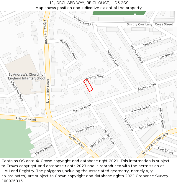 11, ORCHARD WAY, BRIGHOUSE, HD6 2SS: Location map and indicative extent of plot