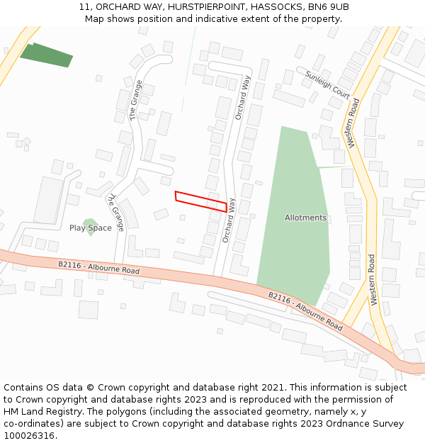 11, ORCHARD WAY, HURSTPIERPOINT, HASSOCKS, BN6 9UB: Location map and indicative extent of plot