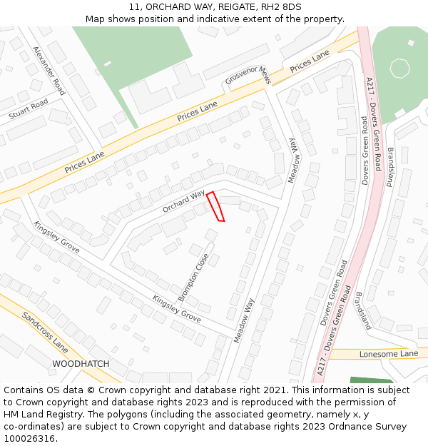 11, ORCHARD WAY, REIGATE, RH2 8DS: Location map and indicative extent of plot