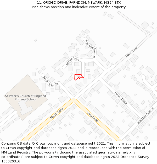 11, ORCHID DRIVE, FARNDON, NEWARK, NG24 3TX: Location map and indicative extent of plot