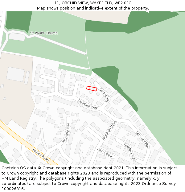 11, ORCHID VIEW, WAKEFIELD, WF2 0FG: Location map and indicative extent of plot