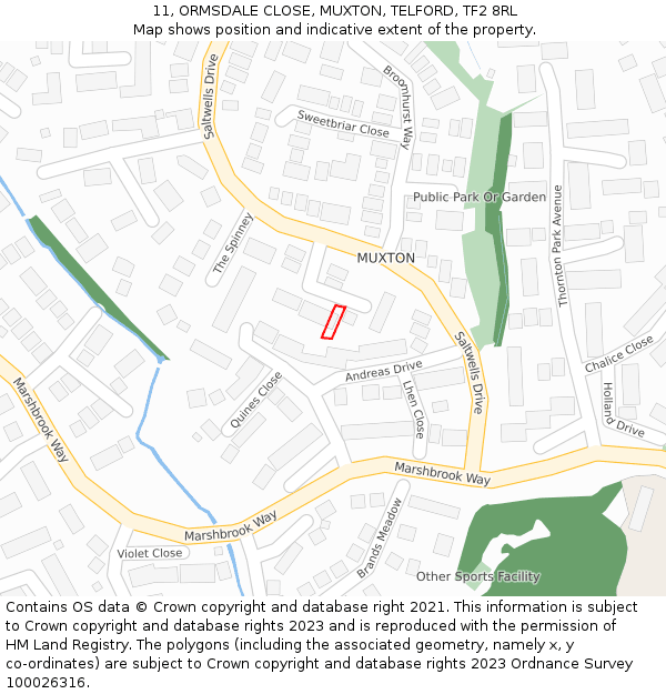 11, ORMSDALE CLOSE, MUXTON, TELFORD, TF2 8RL: Location map and indicative extent of plot