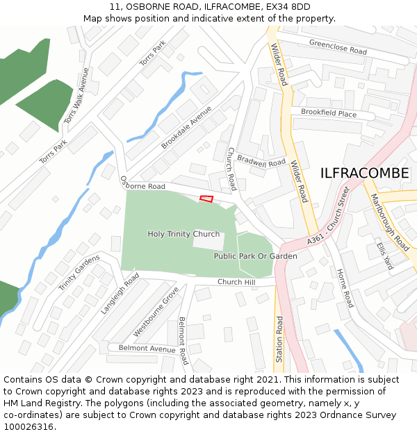 11, OSBORNE ROAD, ILFRACOMBE, EX34 8DD: Location map and indicative extent of plot