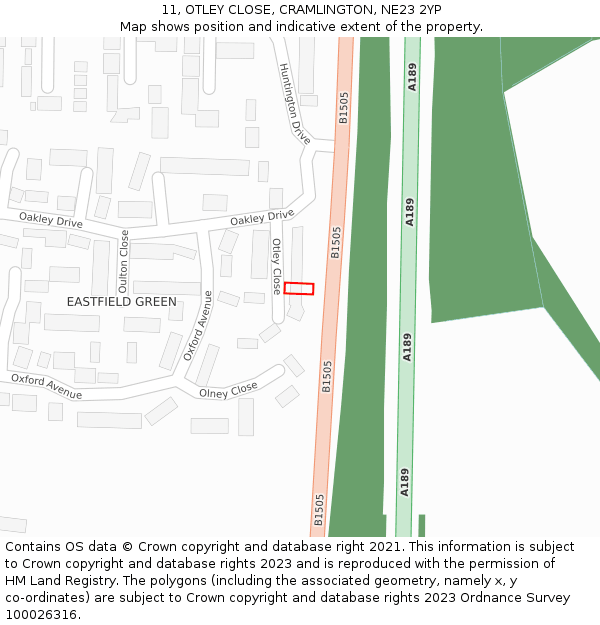 11, OTLEY CLOSE, CRAMLINGTON, NE23 2YP: Location map and indicative extent of plot