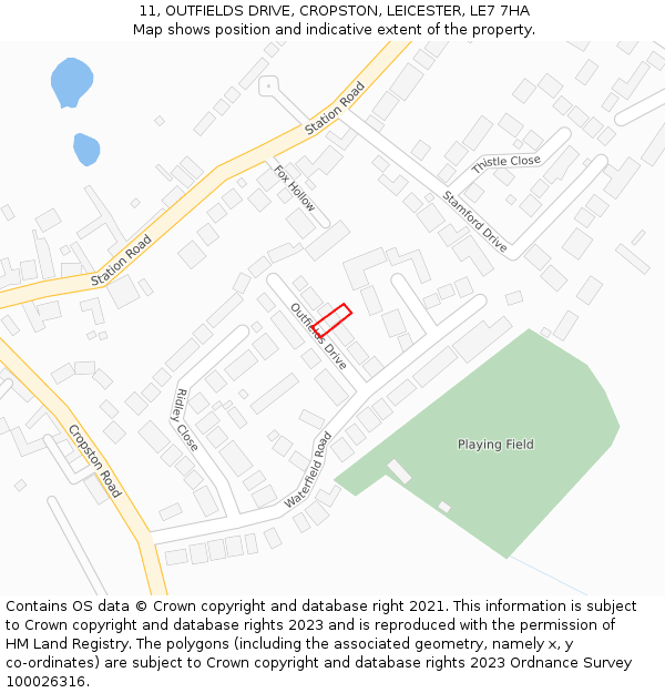 11, OUTFIELDS DRIVE, CROPSTON, LEICESTER, LE7 7HA: Location map and indicative extent of plot